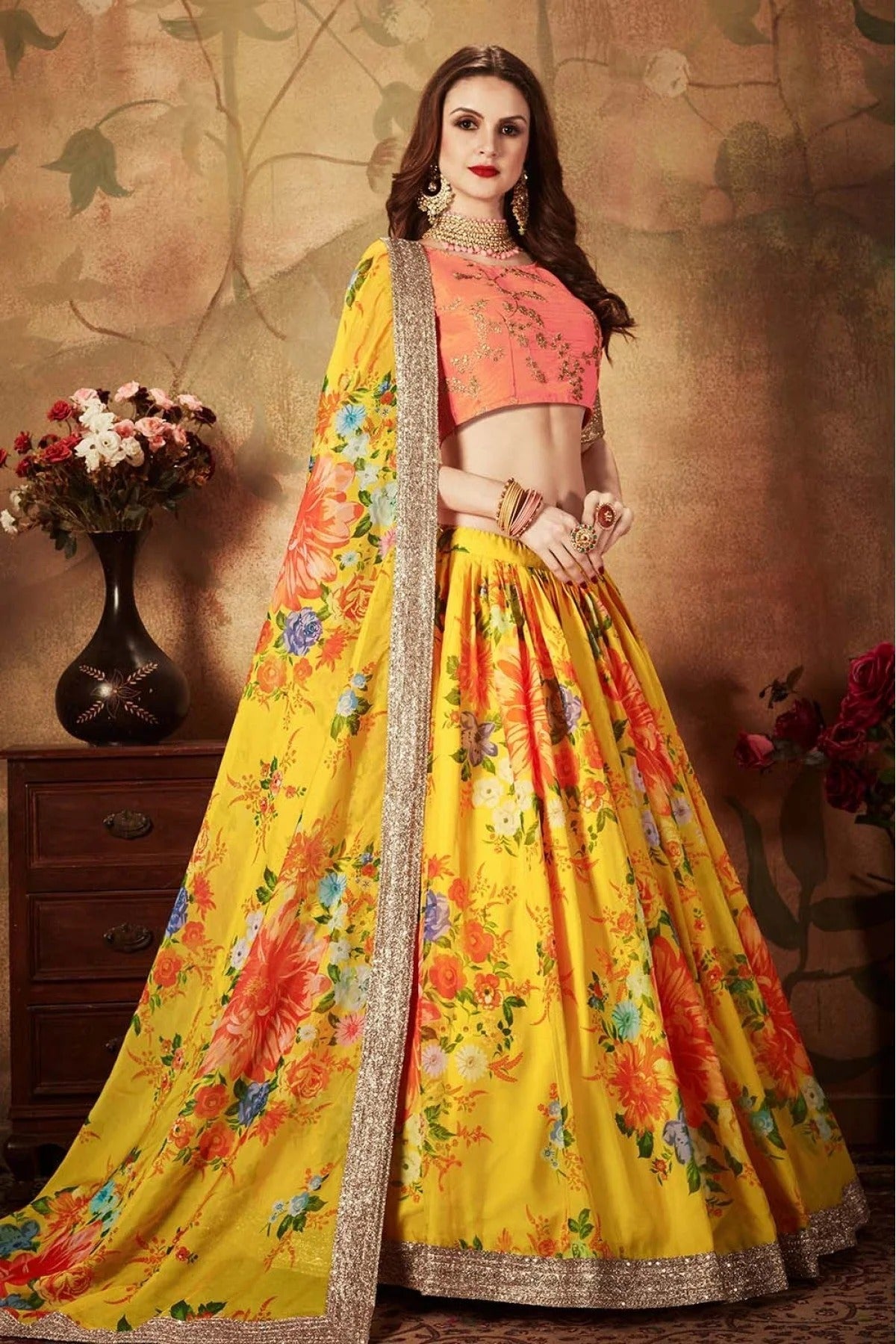 Yellow Colour Organza Lehenga Choli LC1010079 A