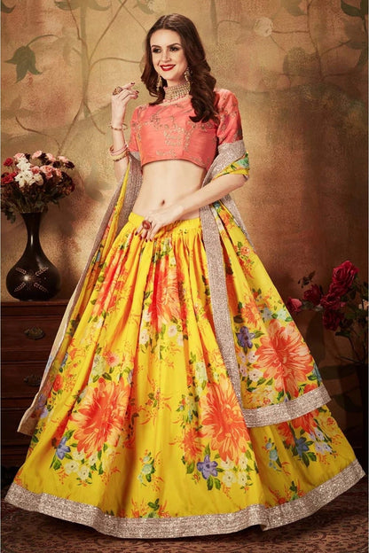 Yellow Colour Organza Lehenga Choli LC1010079 B