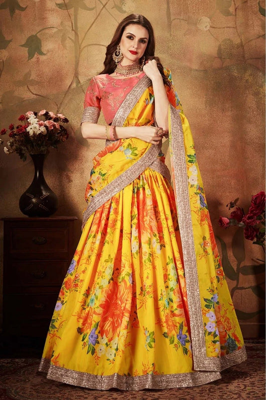 Yellow Colour Organza Lehenga Choli LC1010079