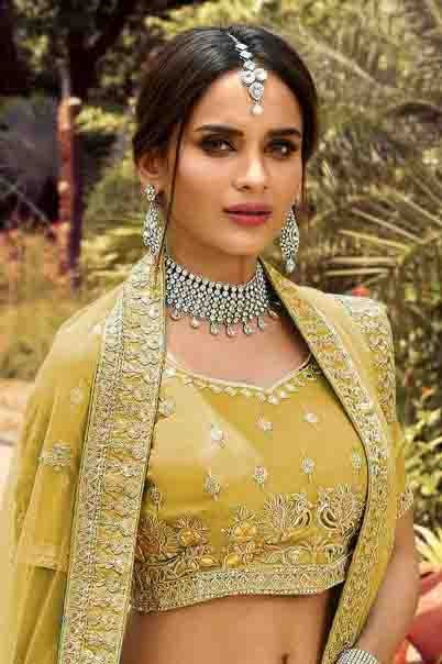 Yellow Colour Organza Resham Work Lehenga Choli LC1080116 A