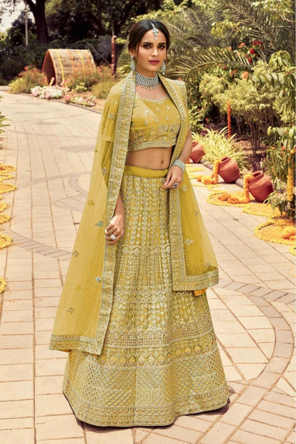 Yellow Colour Organza Resham Work Lehenga Choli LC1080116