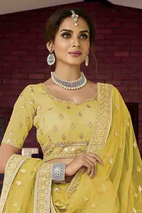 Yellow Colour Organza Resham Work Lehenga Choli LC1080121 A