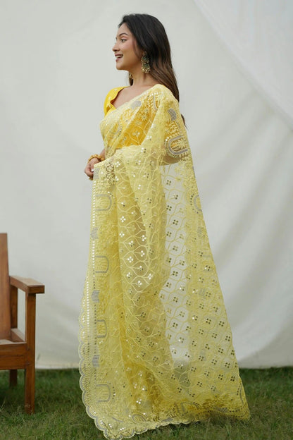 Yellow Colour Organza Saree SD1110380 A