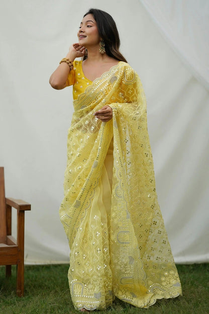 Yellow Colour Organza Saree SD1110380