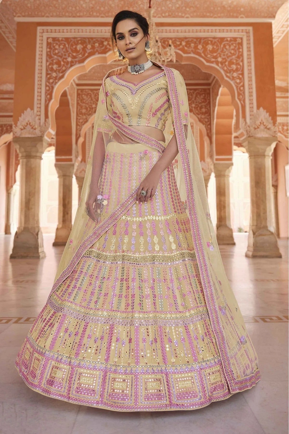 Yellow Colour Organza Thread Work Lehenga Choli LC1080141