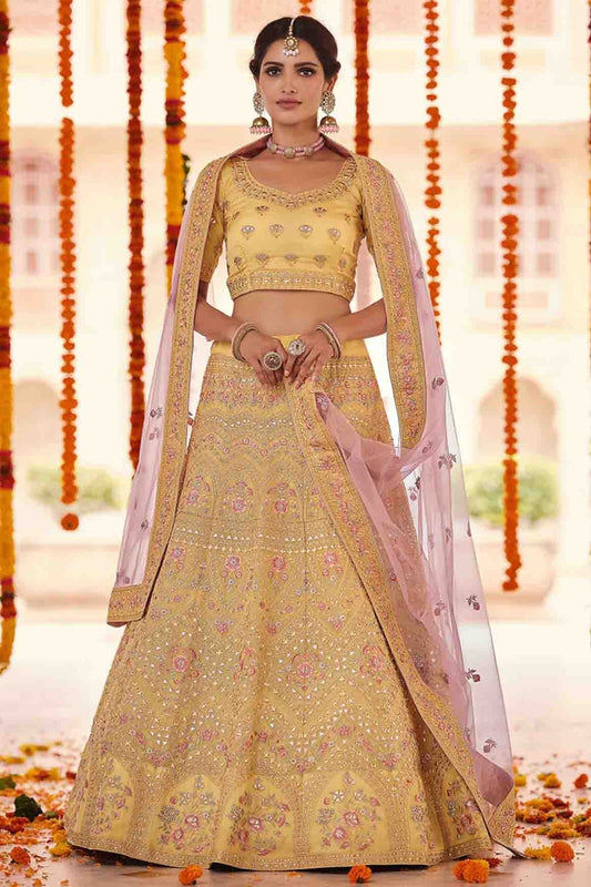 Yellow Colour Organza Thread Work Lehenga Choli LC1080334