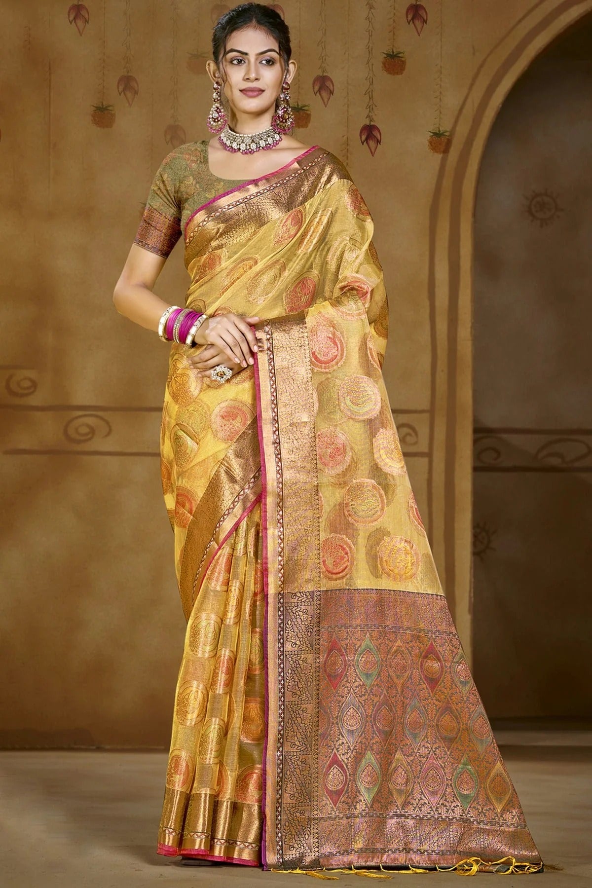 Yellow Colour Organza Woven Work Traditional Saree SD1102878