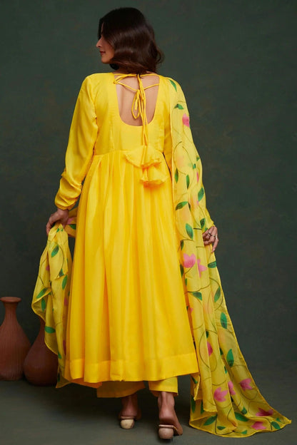 Yellow Colour Printed Viscose Organza Stitched Suit SS1112466 A