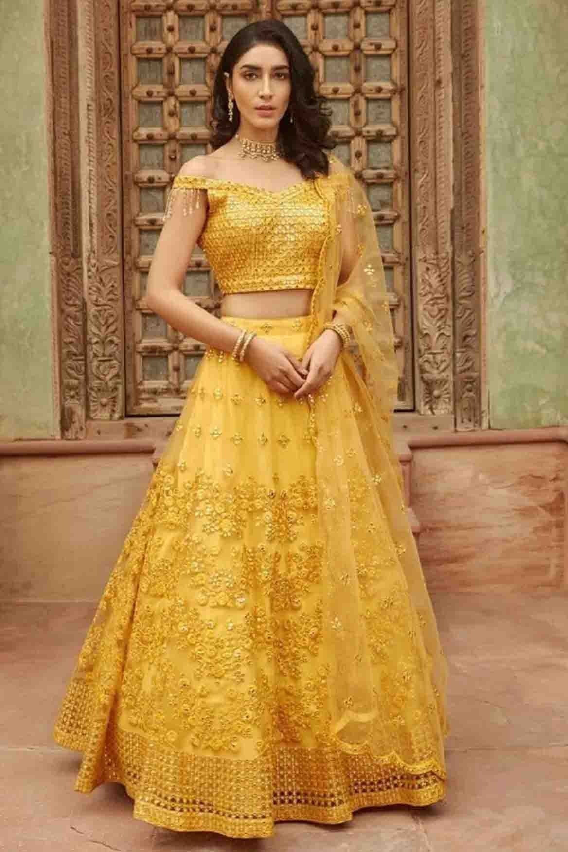 Yellow Colour Pure Organza Thread Work Lehenga Choli LC1080623