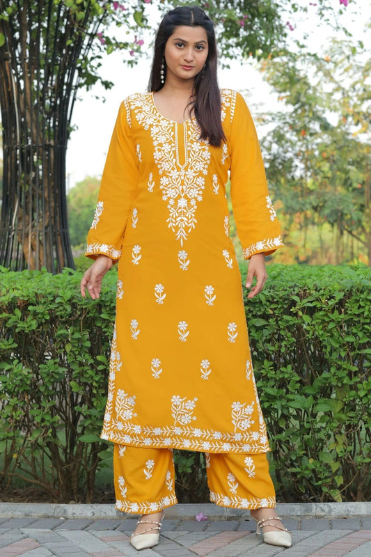 Yellow Colour Rayon Kurta And Pant Set KR1111302