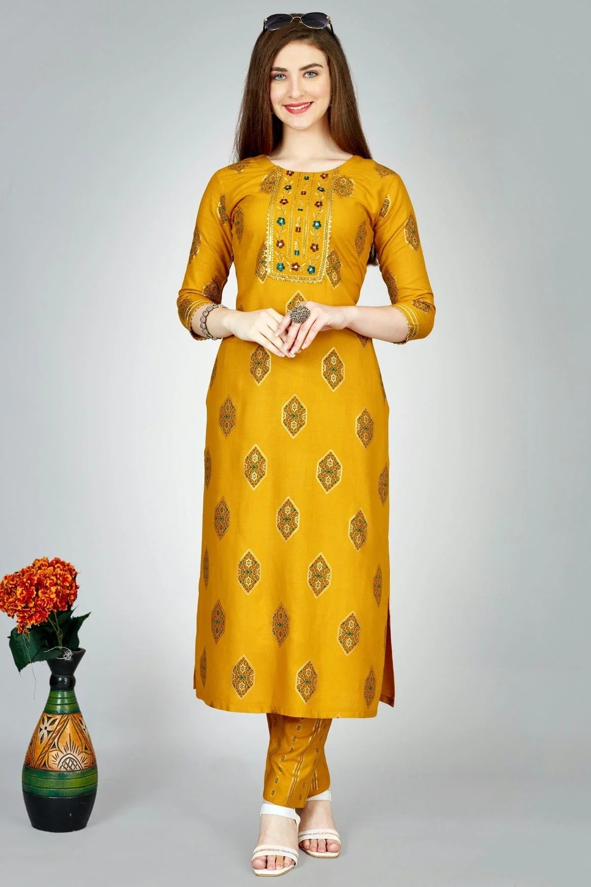 Yellow Colour Rayon Kurta And Pant Set KR1111309