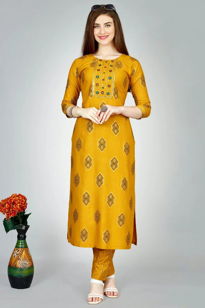 Yellow Colour Rayon Kurta And Pant Set KR1111309