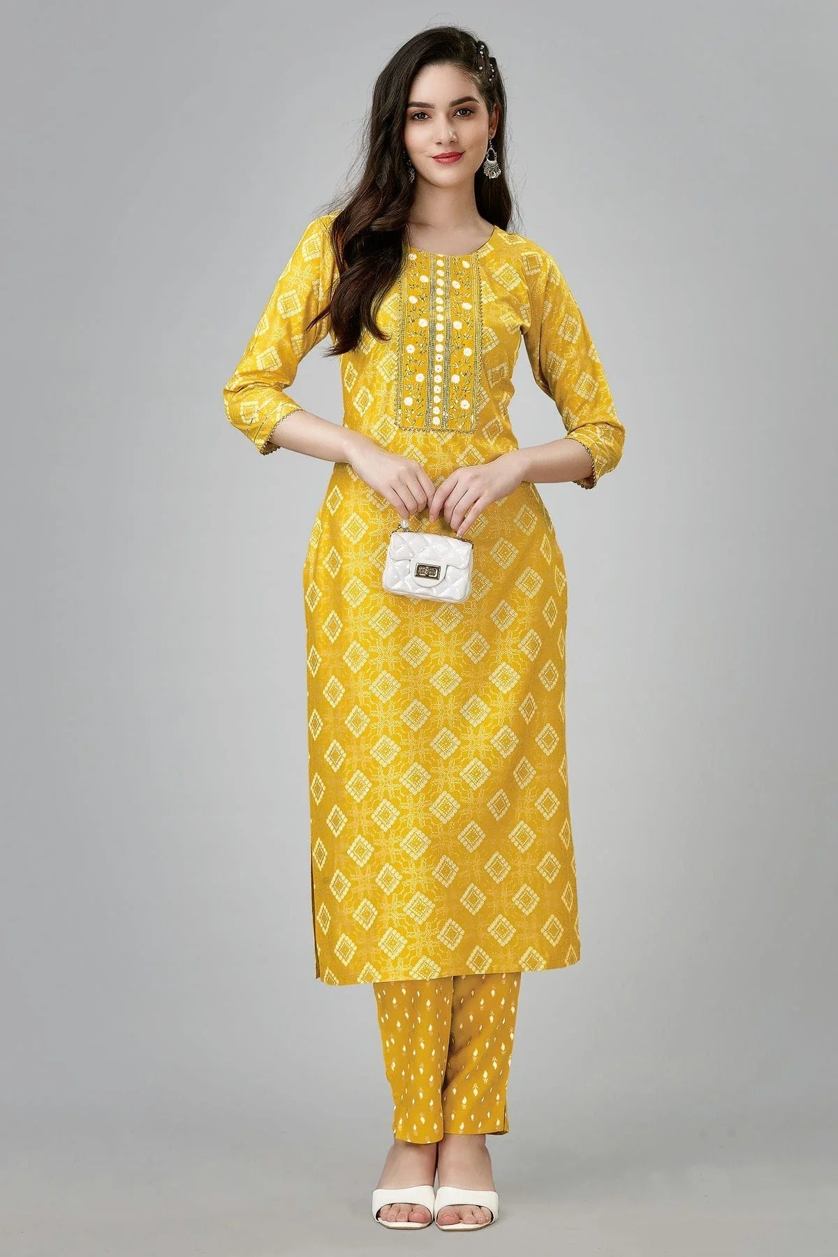 Yellow Colour Rayon Kurta And Pant Set KR1111318