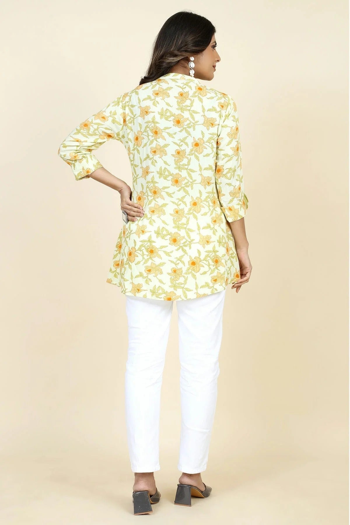 Yellow Colour Rayon Printed Work Readymade Top TP1110751 A