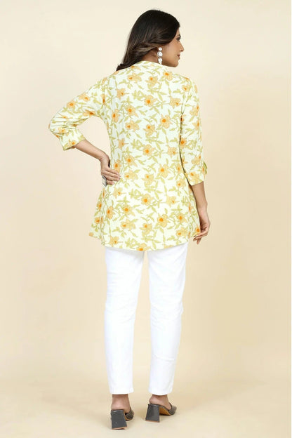 Yellow Colour Rayon Printed Work Readymade Top TP1110751 A