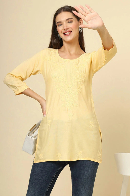 Yellow Colour Rayon Readymade Top TP1110874