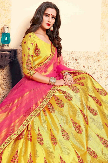 Yellow Colour Satin Embroidery Lehenga Choli LC1080205 A