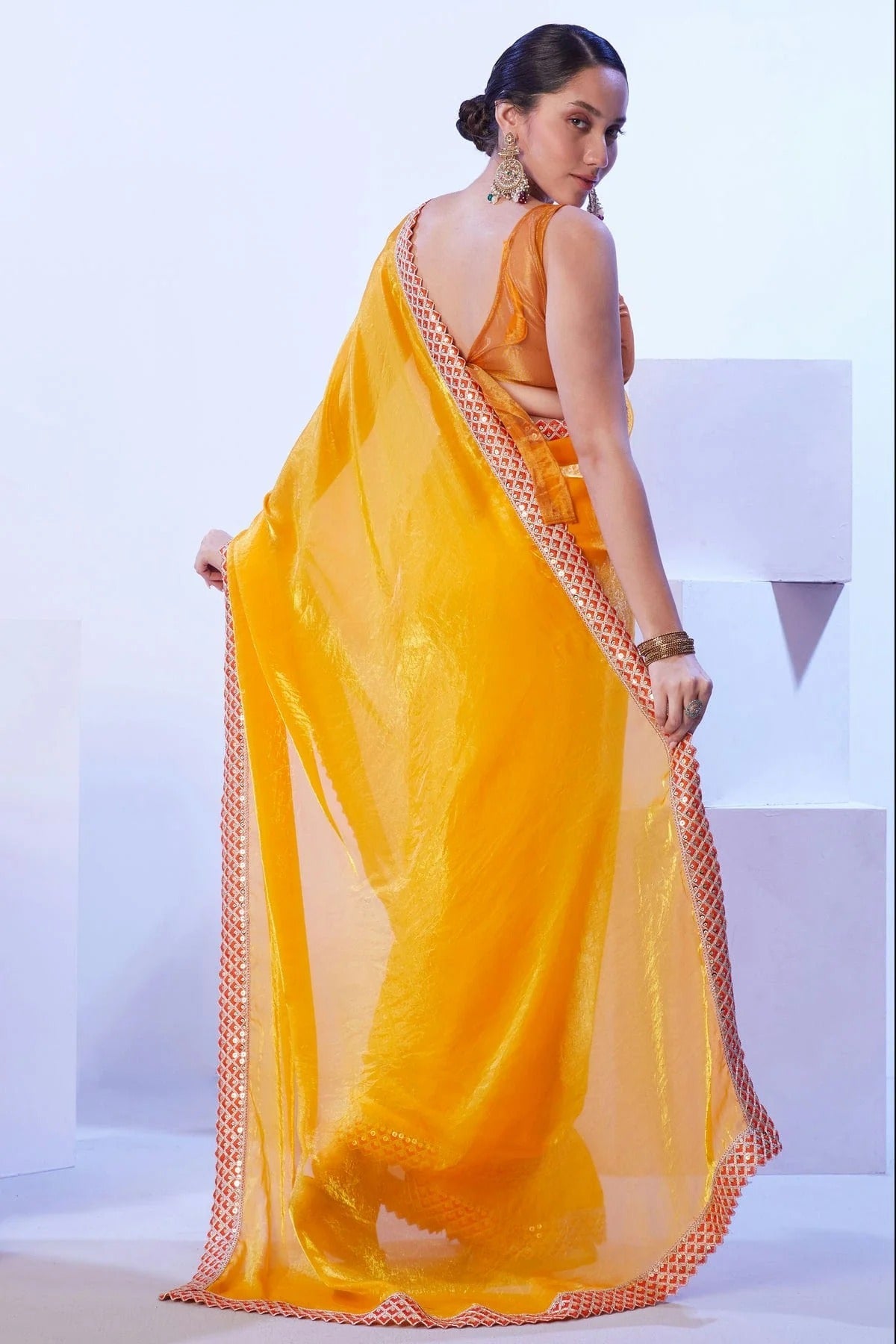 Yellow Colour Satin Jimmy Choo Designer Saree SD1112618 A