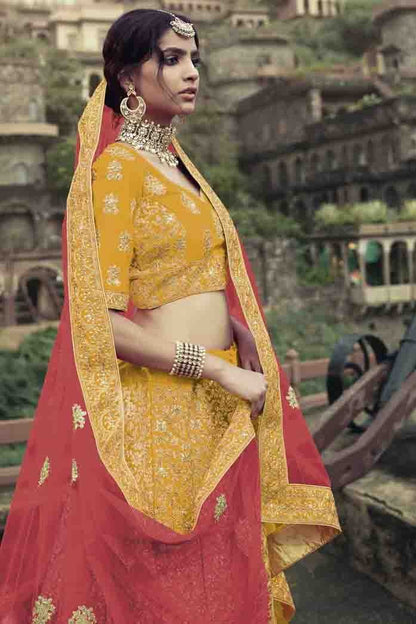 Yellow Colour Satin Thread Work Lehenga Choli LC1080347 A