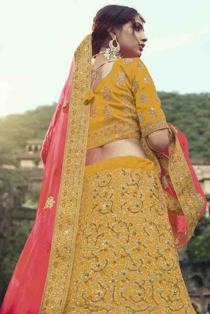 Yellow Colour Satin Thread Work Lehenga Choli LC1080347 B