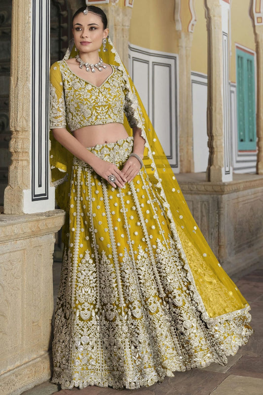 Yellow Colour Semi Stitched Butterfly Net Lehenga Choli LC1112512