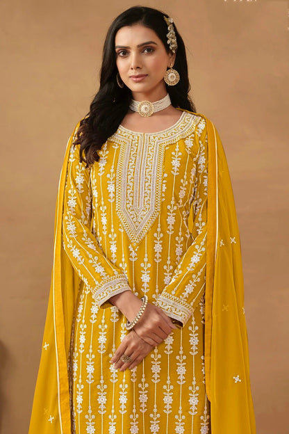 Yellow Colour Semi Stitched Faux Georgette Sharara Suit SM1050453 A