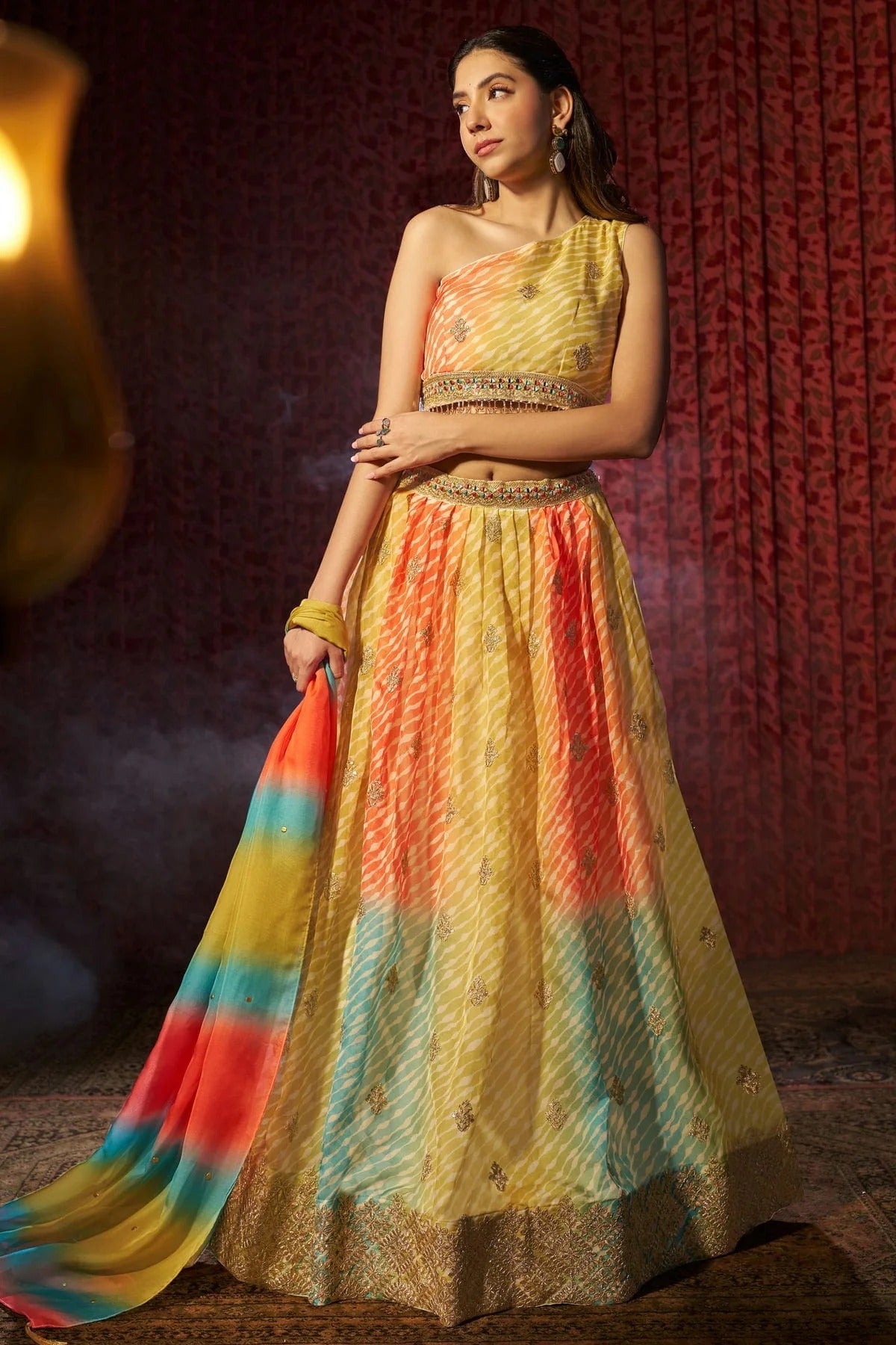 Yellow Colour Semi Stitched Organza Lehenga Choli LC1080893