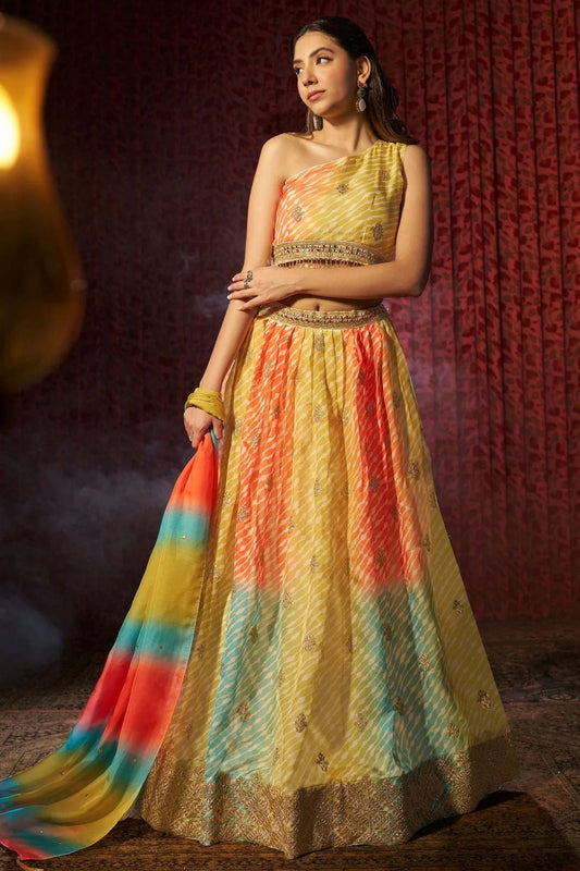 Yellow Colour Semi Stitched Organza Lehenga Choli LC1080893
