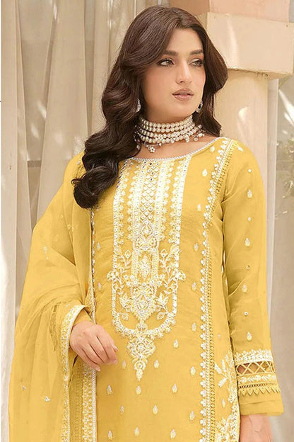 Yellow Colour Semi Stitched Soft Organza Pakistani Suit SM1140362 A