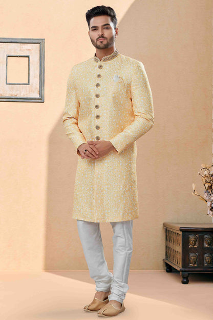 Yellow Colour Sherwani In Silk Fabric SH1040408