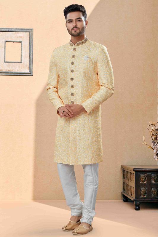 Yellow Colour Sherwani In Silk Fabric SH1040408