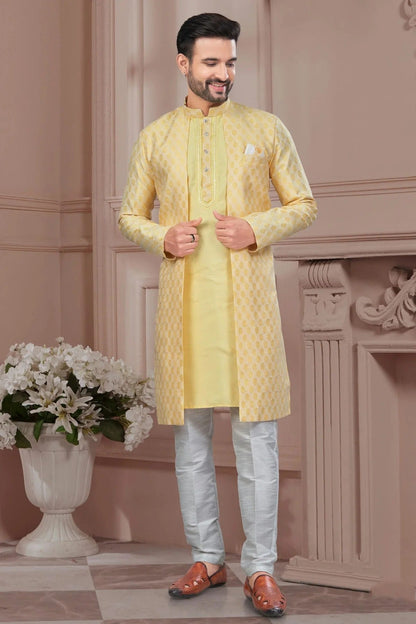 Yellow Colour Silk Dupion Sherwani SH1040645