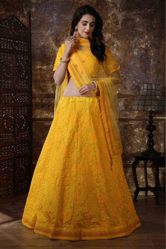 Yellow Colour Silk Embroidery Lehenga Choli LC1150008