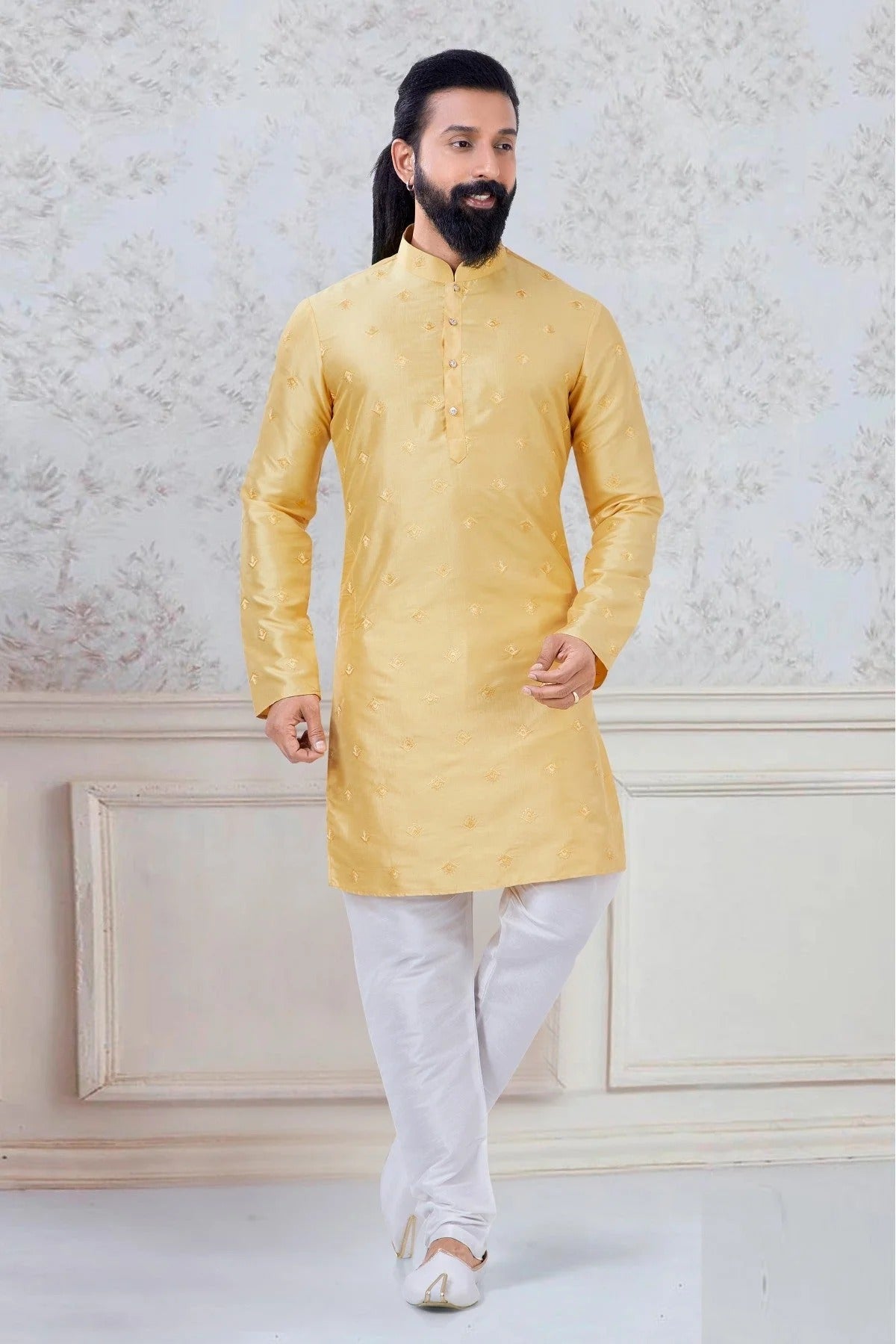 Yellow Colour Silk Festival Wear Kurta Pajama KP1130048