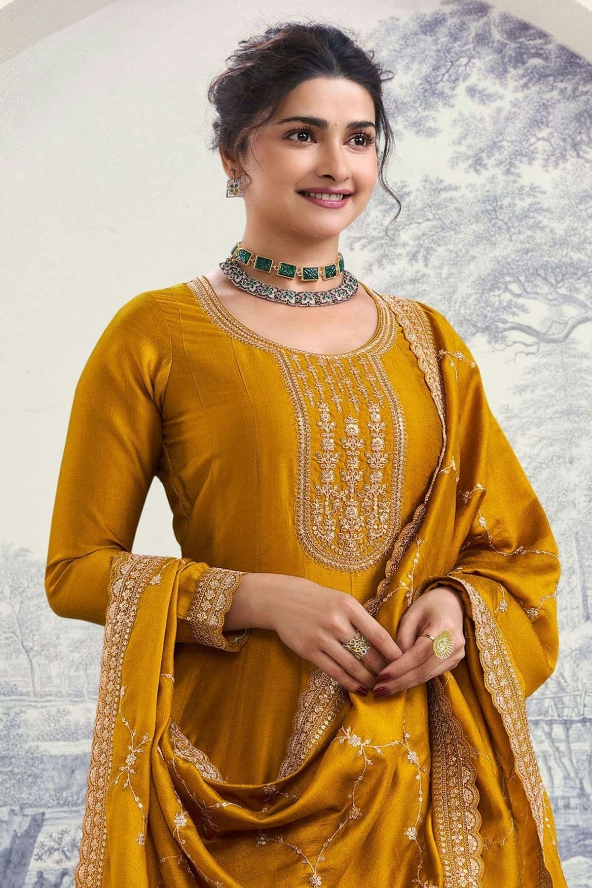 Yellow Colour Silk Georgette Anarkali Suit SM1110669 A
