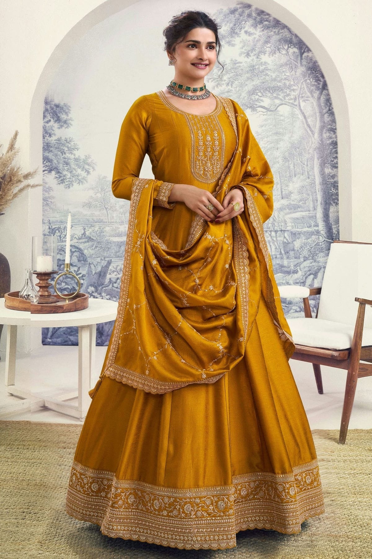 Yellow Colour Silk Georgette Anarkali Suit SM1110669