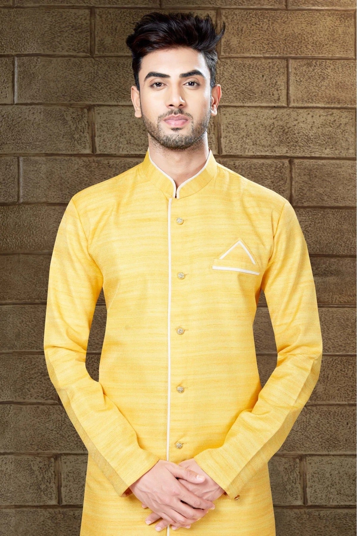Yellow Colour Silk Indo Western SH1040197 A