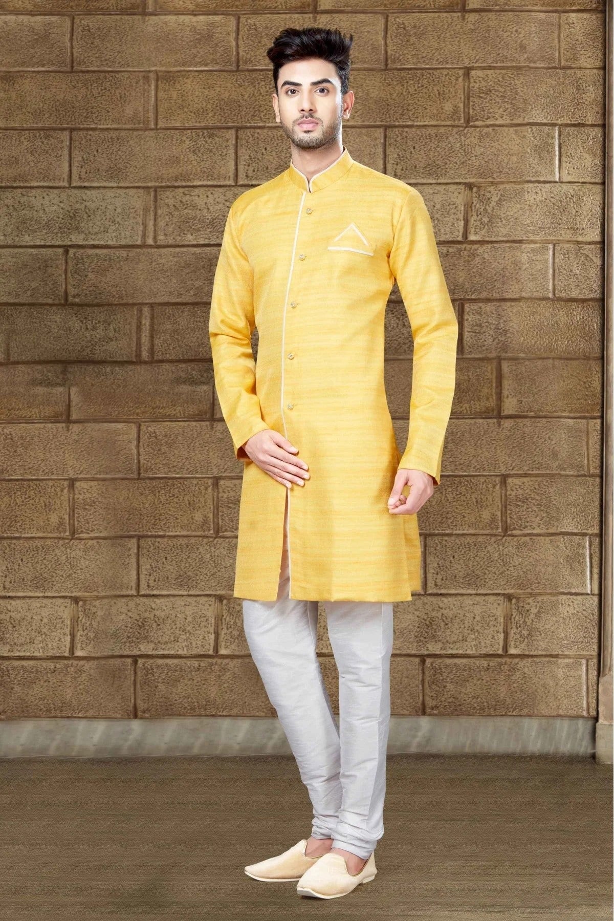 Yellow Colour Silk Indo Western SH1040197