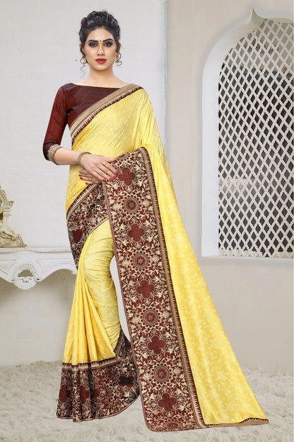 Yellow Colour Silk Jacqaurd Embroidery Saree SD1120829