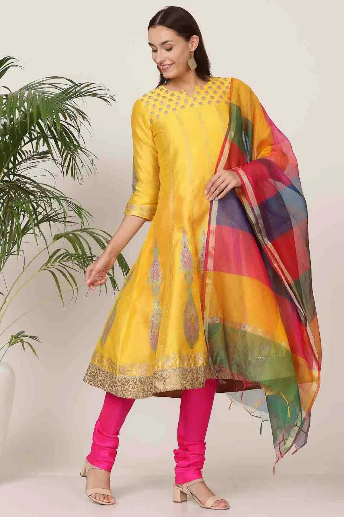 Yellow Colour Silk Stitched Suit SS1112905