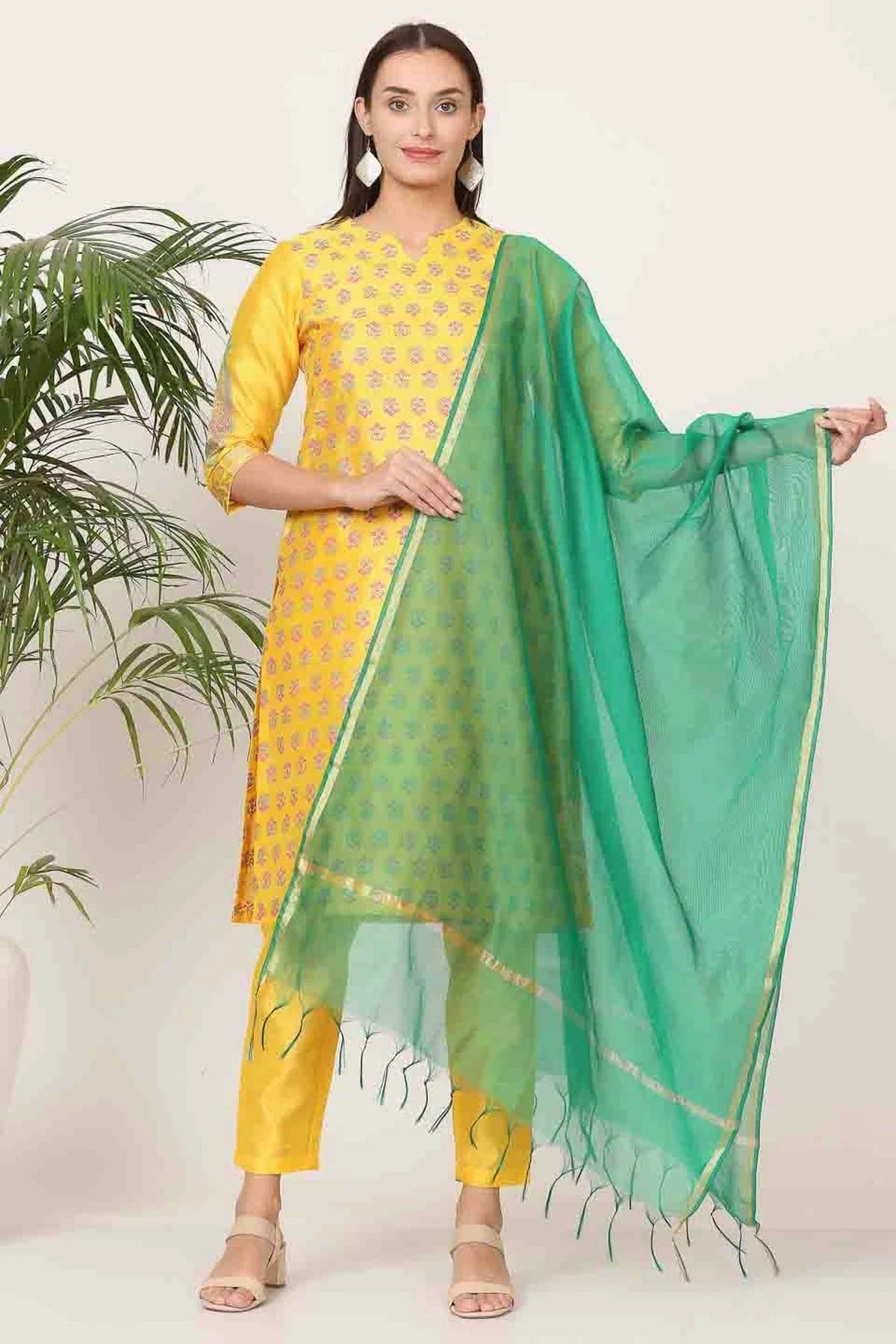 Yellow Colour Silk Stitched Suit SS1112910