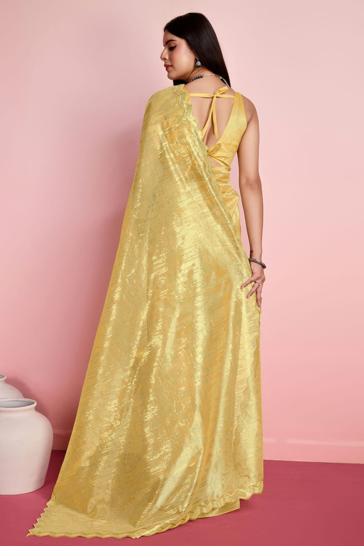 Yellow Colour Silver Twill Net Saree SD1110497 A
