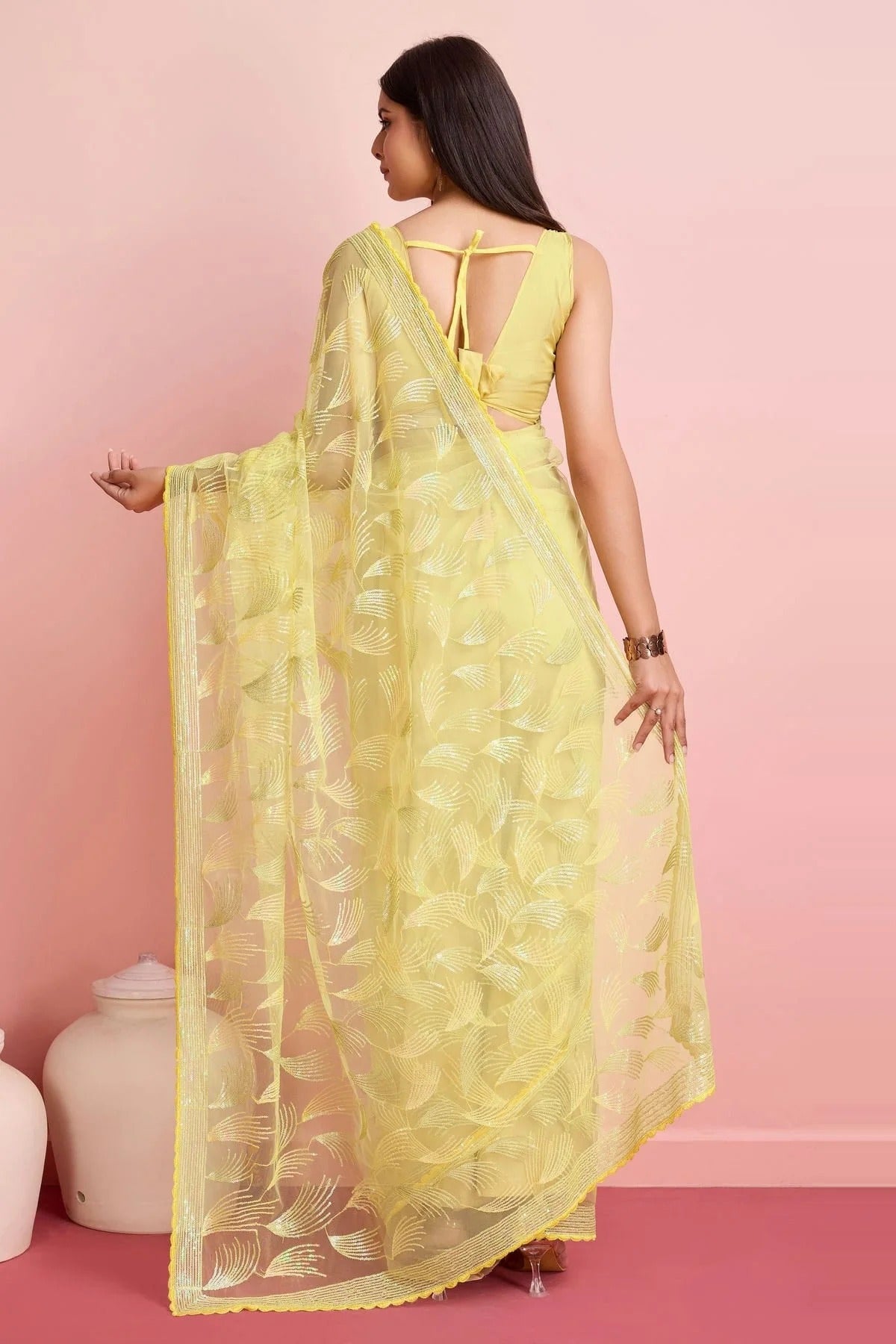 Yellow Colour Soft Net Saree SD1110446 A