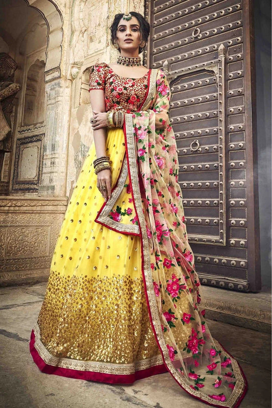 Yellow Colour Soft Net Sequins Work Lehenga Choli LC1080469