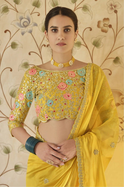 Yellow Colour Soft Net Sequins Work Saree SD1080022 A