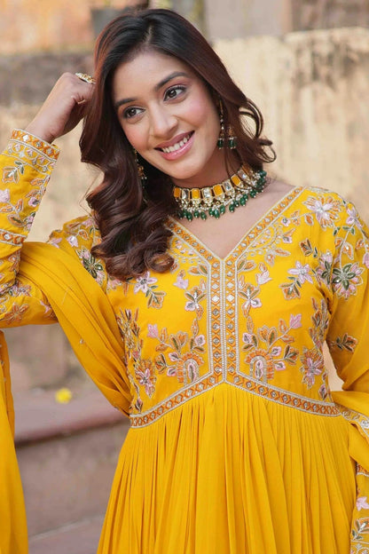 Yellow Colour Stitched Faux Georgette Gown GW1112809 B