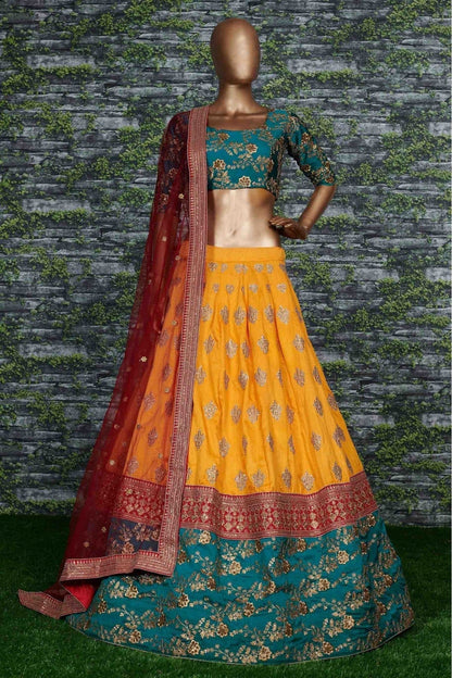 Yellow Colour Taffeta Silk and Banarasi Silk Lehenga Choli LC1010001 A