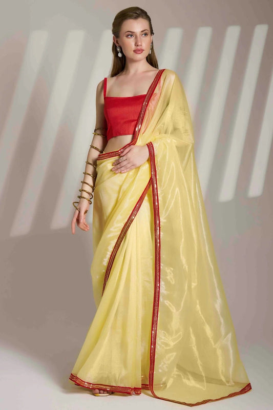 Yellow Colour Twill Net Designer Saree SD1113020