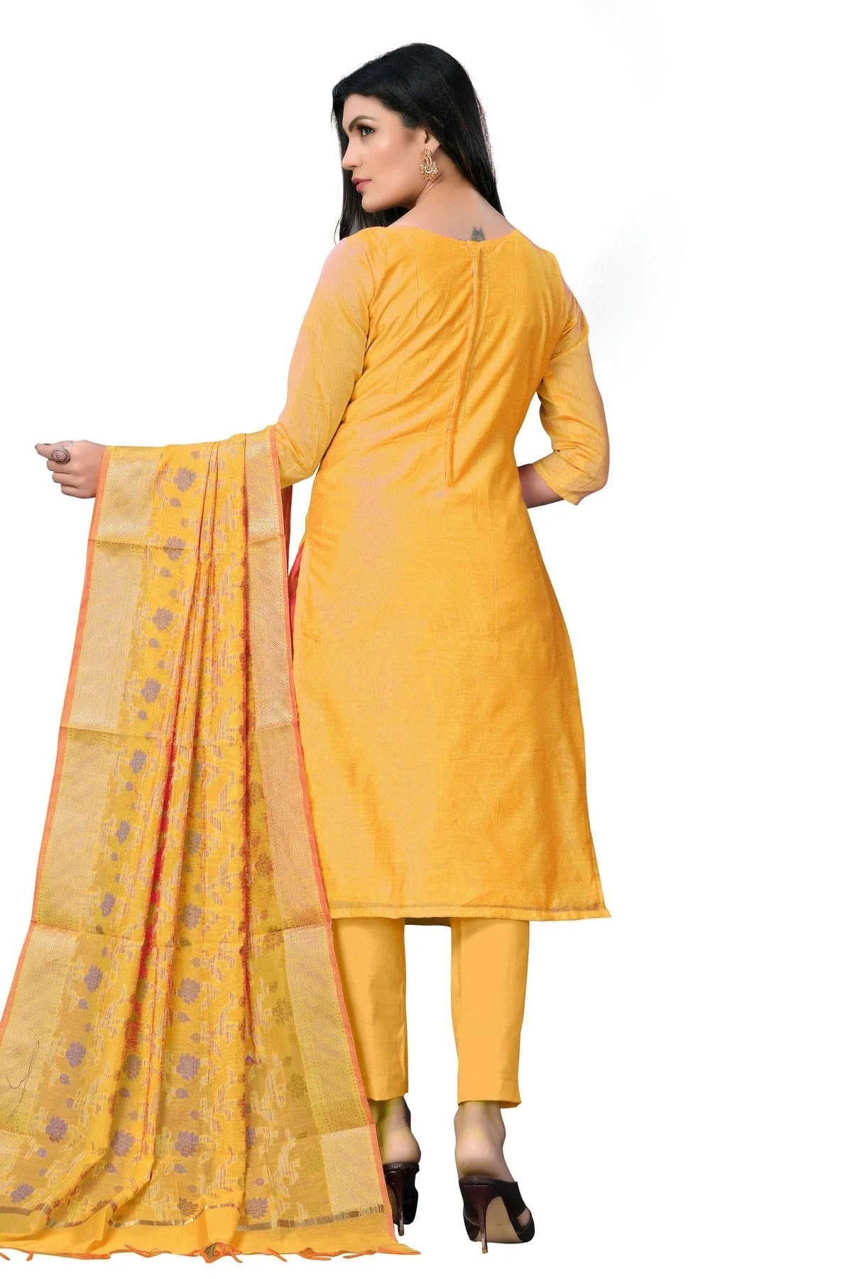 Yellow Colour Unstitched Banarasi Jacquard Fabric Straight Suit US1160903 A