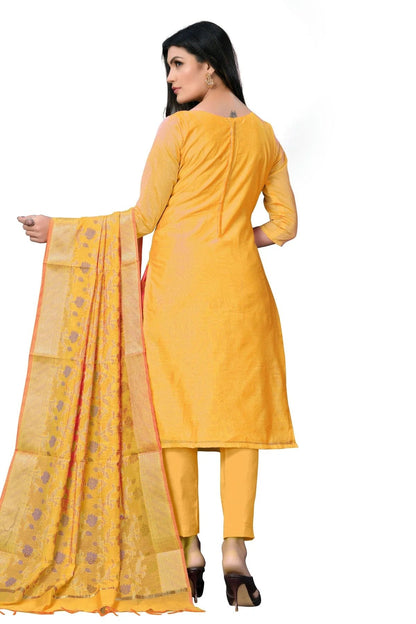 Yellow Colour Unstitched Banarasi Jacquard Fabric Straight Suit US1160903 A